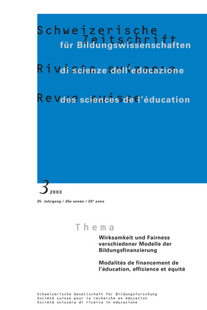 					View Vol. 25 No. 3 (2003): Wirksamkeit und Fairness verschiedener Modelle der Bildungsfinanzierung
				